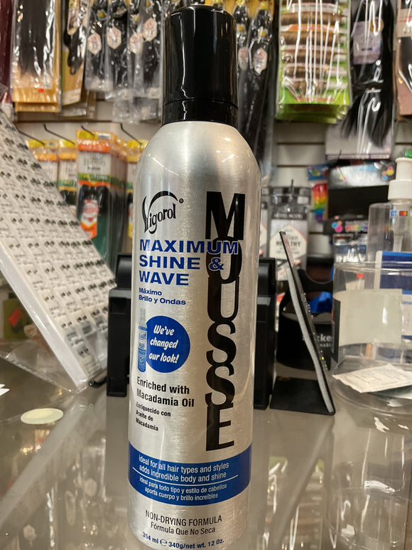 Vigorol Maximum Shine & Wave Mousse-12 oz