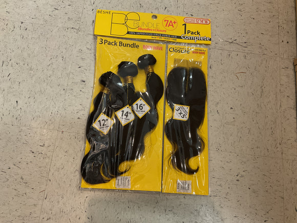 Nat Be Bundle 3 Bundles+Closure 121416” Body Wave