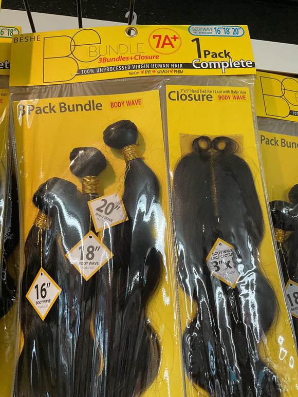 Nat Be Bundle 3 Bundles+Closure 161820” Body Wave