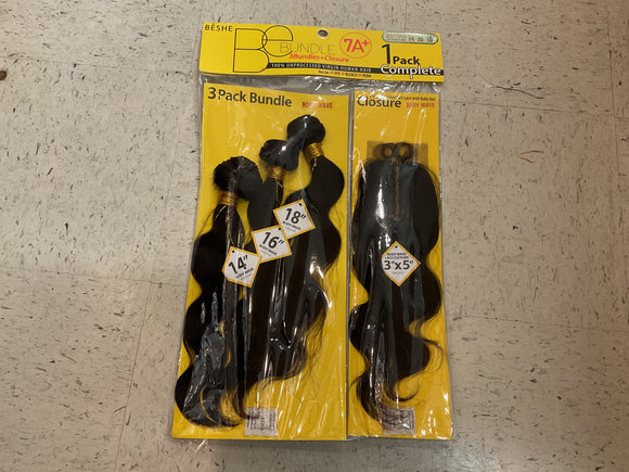 Nat Be Bundle 3 Pack Bundle+Closure 141618” Body Wave