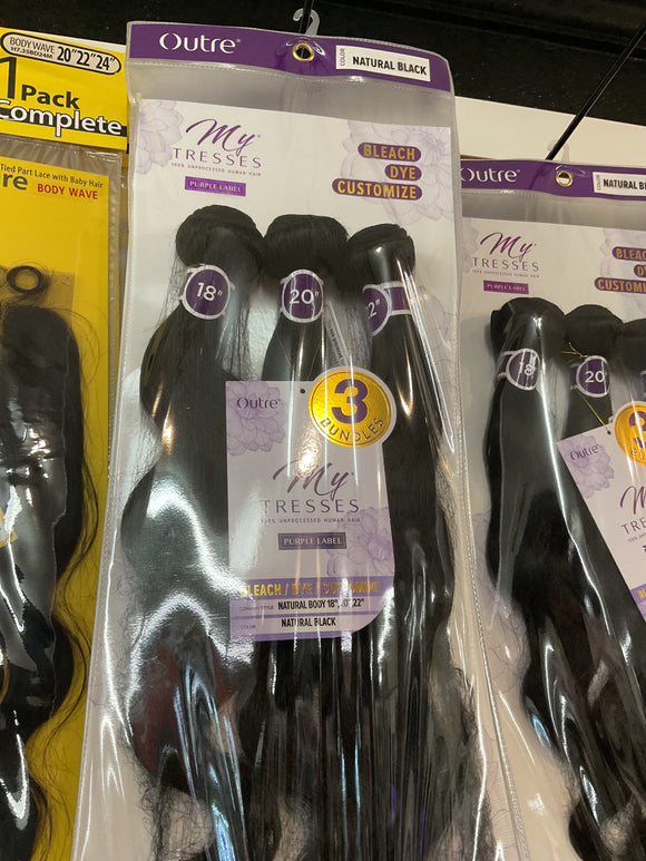 Nat. Blk Body Wave My Tresses Purple Label 3 Bundles 18,20,22